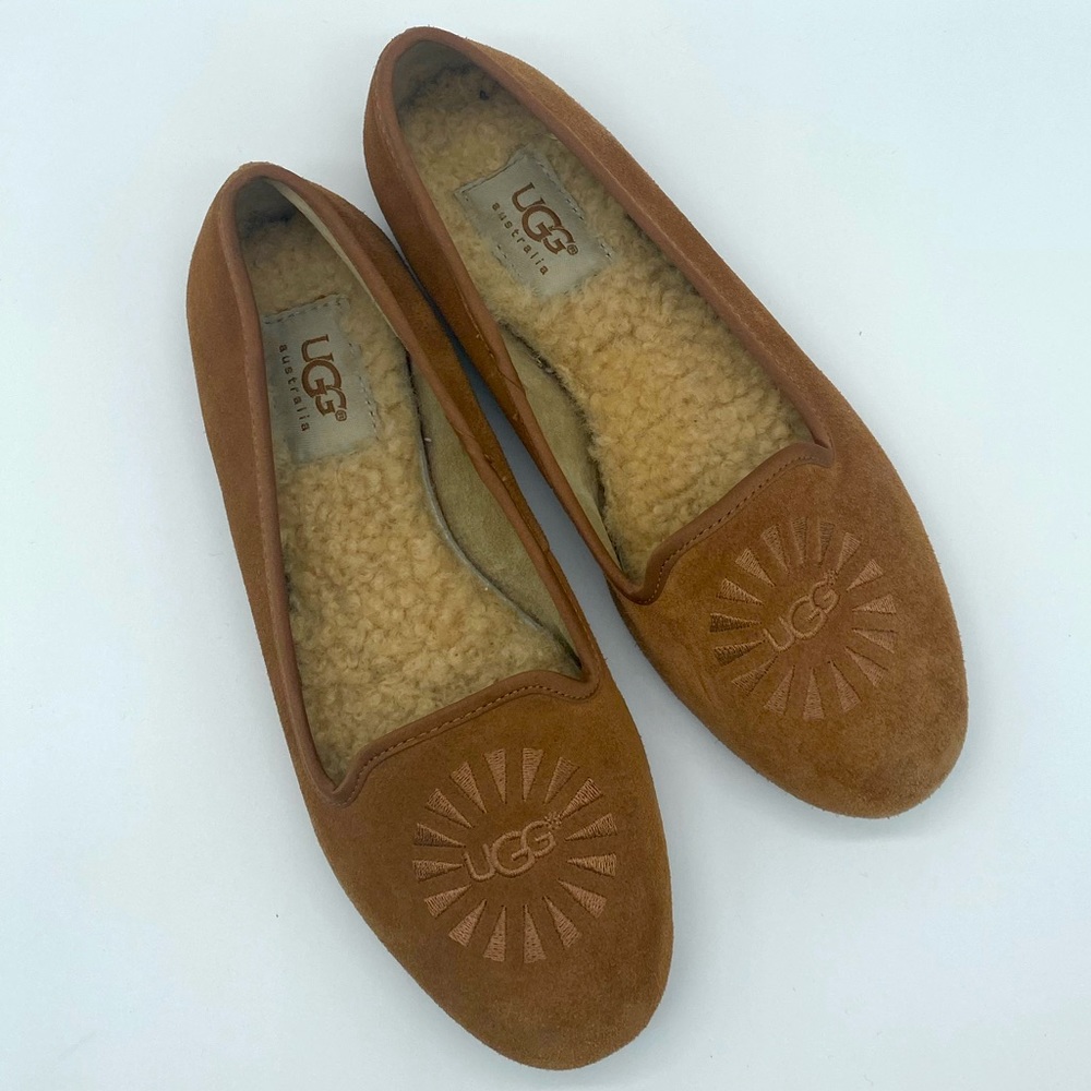UGG Alloway Chestut Brown Sheepskin Shearling Flats Size 5